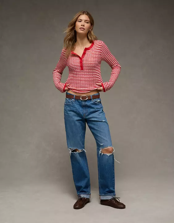 AE Pointelle Henley Sweater Top - Image 6