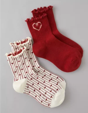 AE Valentine's Day Cropped Crew Socks 2-Pack