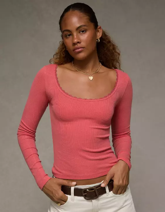 AE Lace-Trim Long Sleeve T-Shirt - Image 5