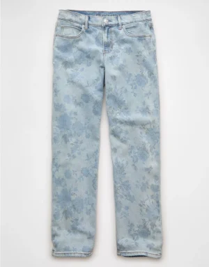 AE Floral Print Stretch Low-Rise Baggy Straight Jean