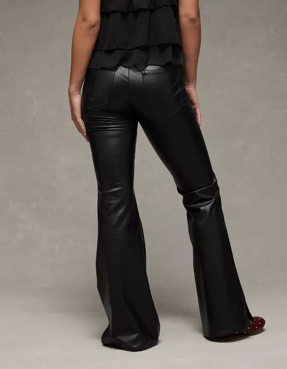 AE Super High-Waisted Vegan Leather Flare Pant - Image 2