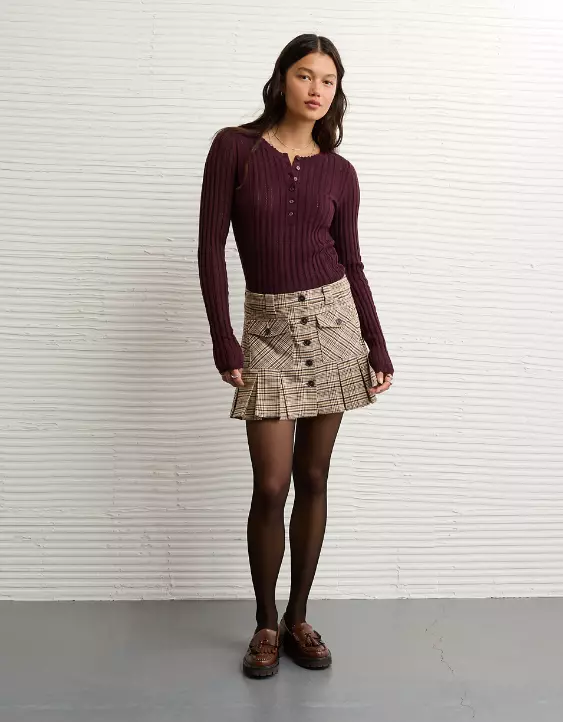 AE Pointelle Henley Sweater Top - Image 5