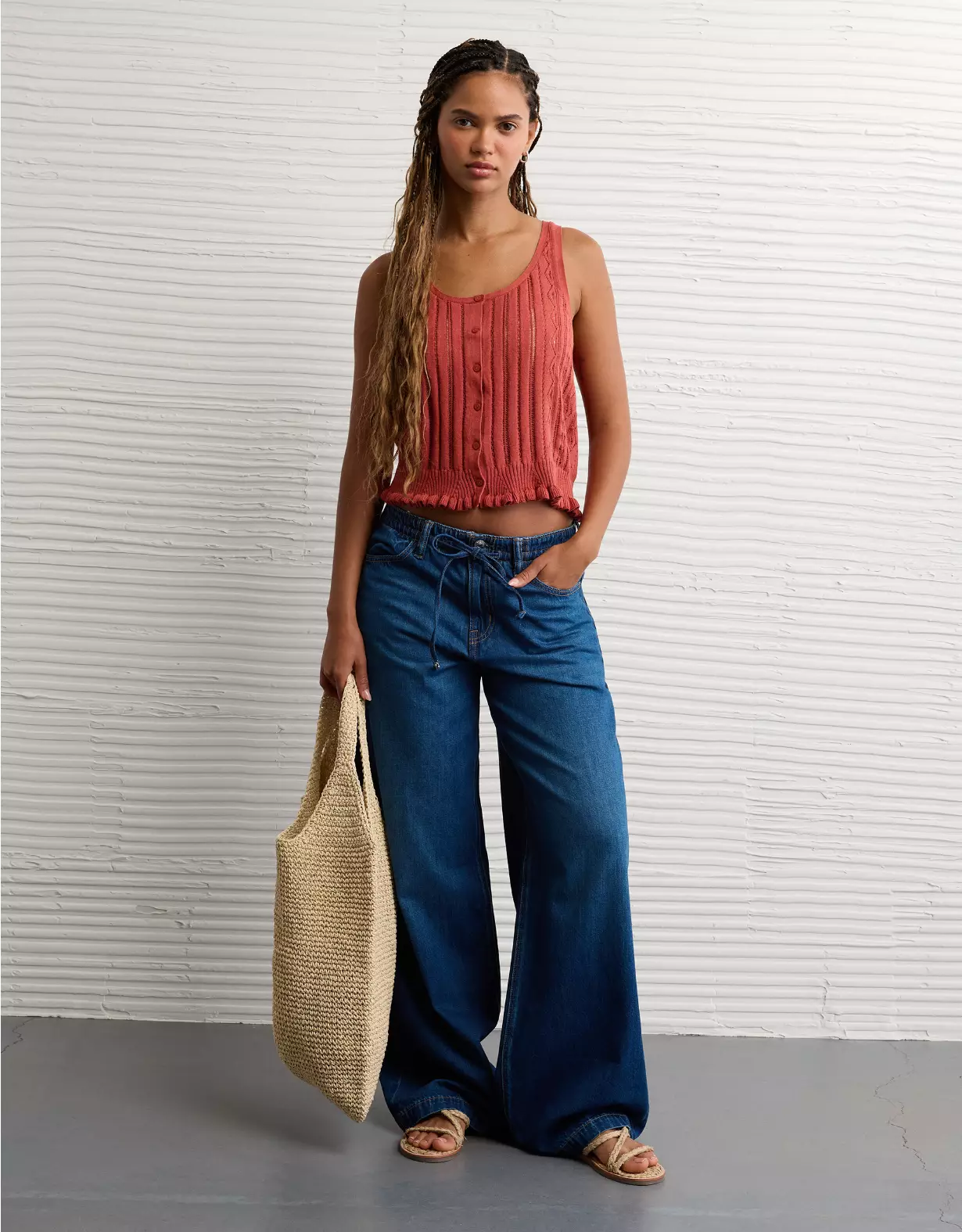 AE Pointelle Peplum Sweater Tank Top