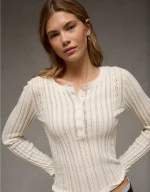 AE Pointelle Henley Sweater Top