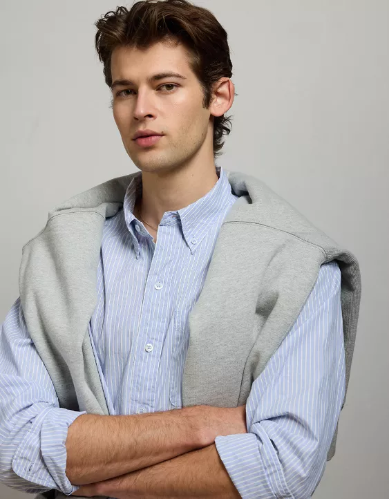 AE77 Premium Relaxed Striped Poplin Button-Up Shirt - Image 8