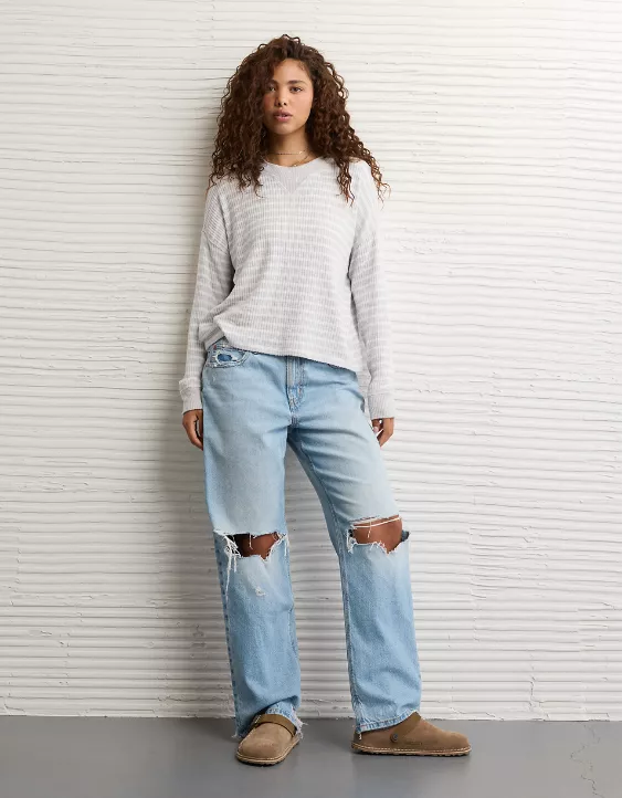 AE Long-Sleeve Waffle Plush Crew Neck Tee - Image 6