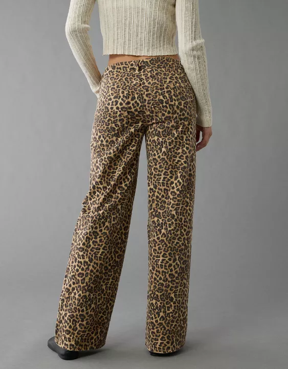 AE Stretch Leopard Low-Rise Baggy Wide-Leg Pant - Image 2