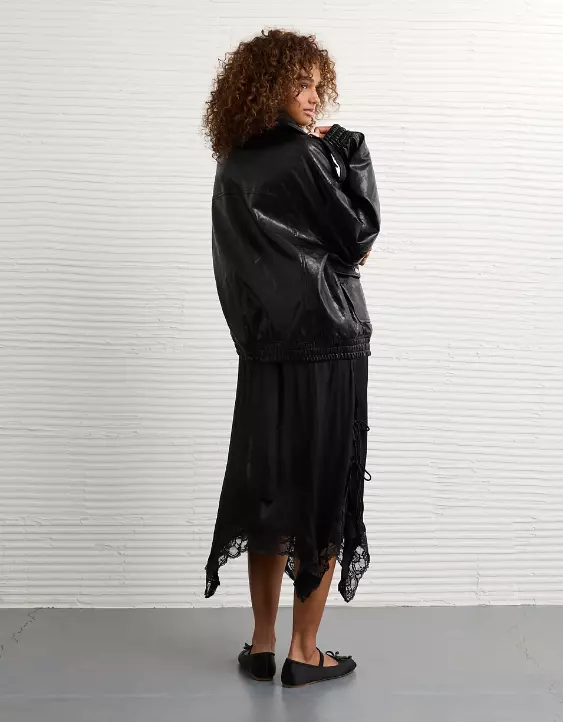 AE Oversized Vegan Leather Bomber Jacket - Image 2