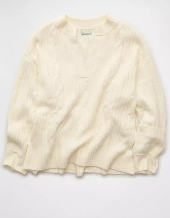 AE Whoa So Soft Notch Neck Cable Sweater - Image 3