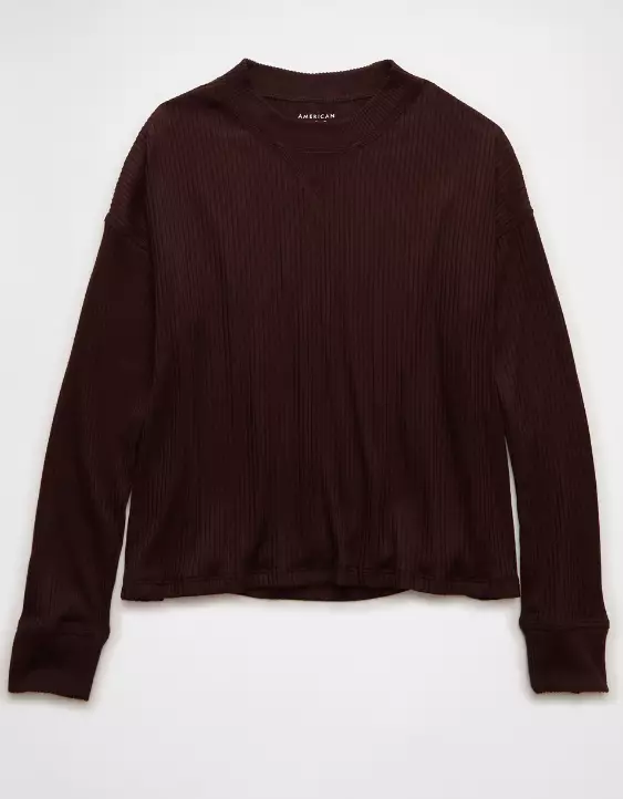 AE Long-Sleeve Waffle Plush Crew Neck Tee - Image 3