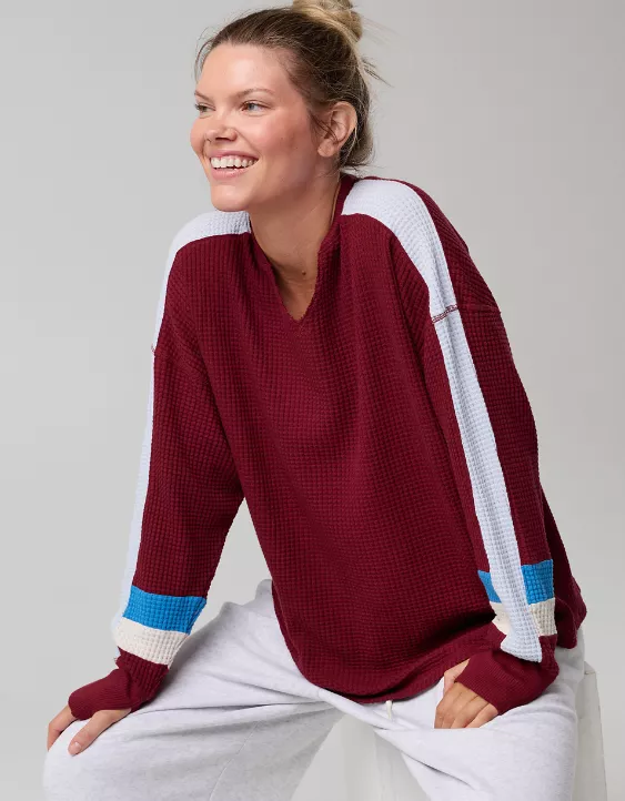 OFFLINE By Aerie Wow! Waffle Notch Neck Long Sleeve T-Shirt - Image 2