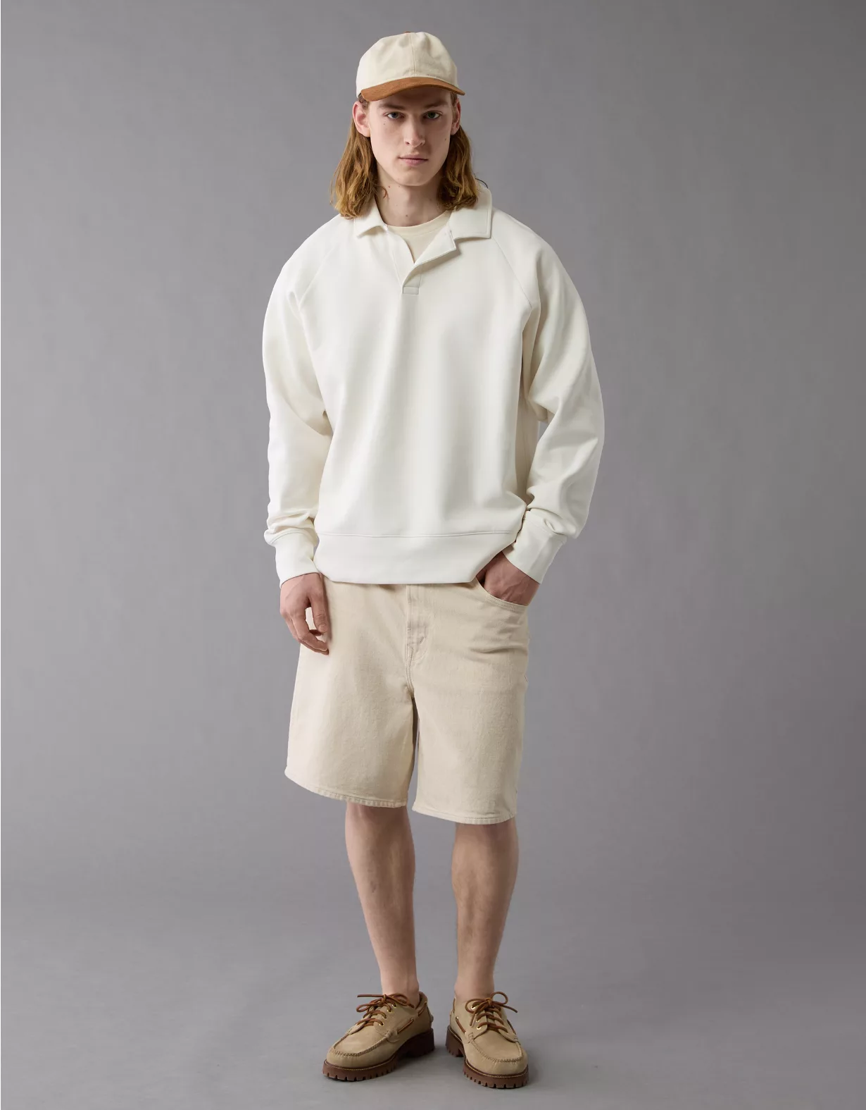 AE 24/7 Long-Sleeve Rugby Polo Sweatshirt