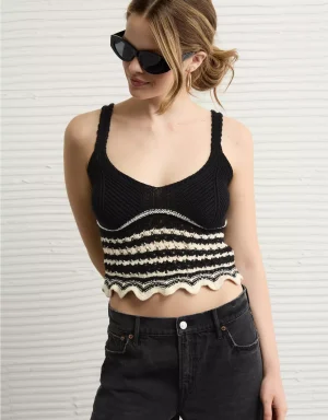 AE V-Neck Pointelle Striped Tank Top